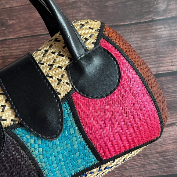 VINTAGE | Straw woven colour block structured handbag - Picture 5 of 9